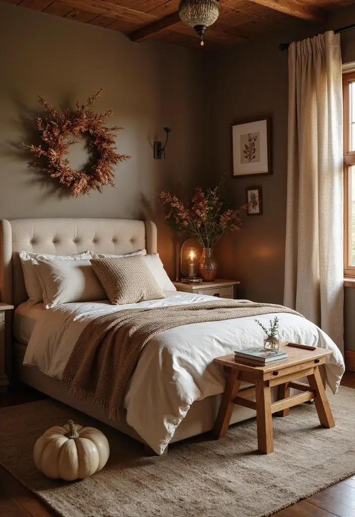 30+ Warm Brown Bedroom Ideas for a Relaxing Space 27 30+ Warm Brown Bedroom Ideas for a Relaxing Space - 27. Seasonal Decor Swaps