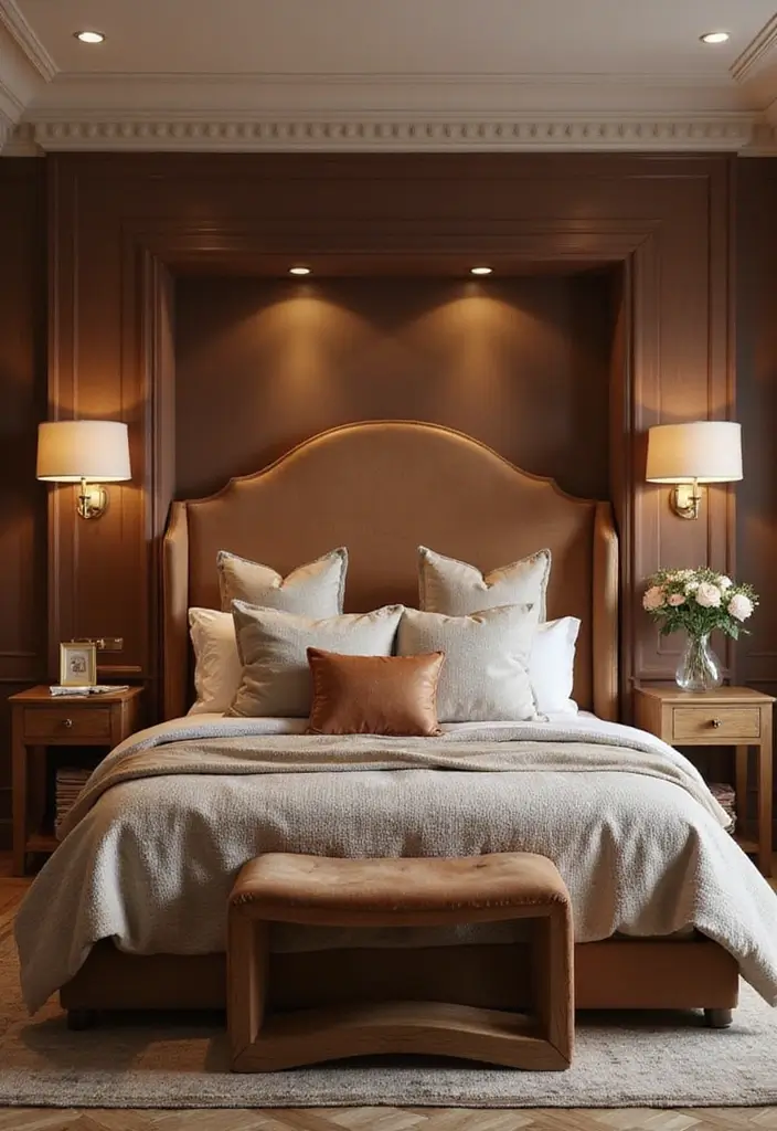30+ Warm Brown Bedroom Ideas for a Relaxing Space 28 30+ Warm Brown Bedroom Ideas for a Relaxing Space - 28. Statement Headboards