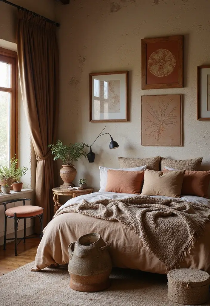 30+ Warm Brown Bedroom Ideas for a Relaxing Space 4 30+ Warm Brown Bedroom Ideas for a Relaxing Space - 4. Earthy Art and Decor