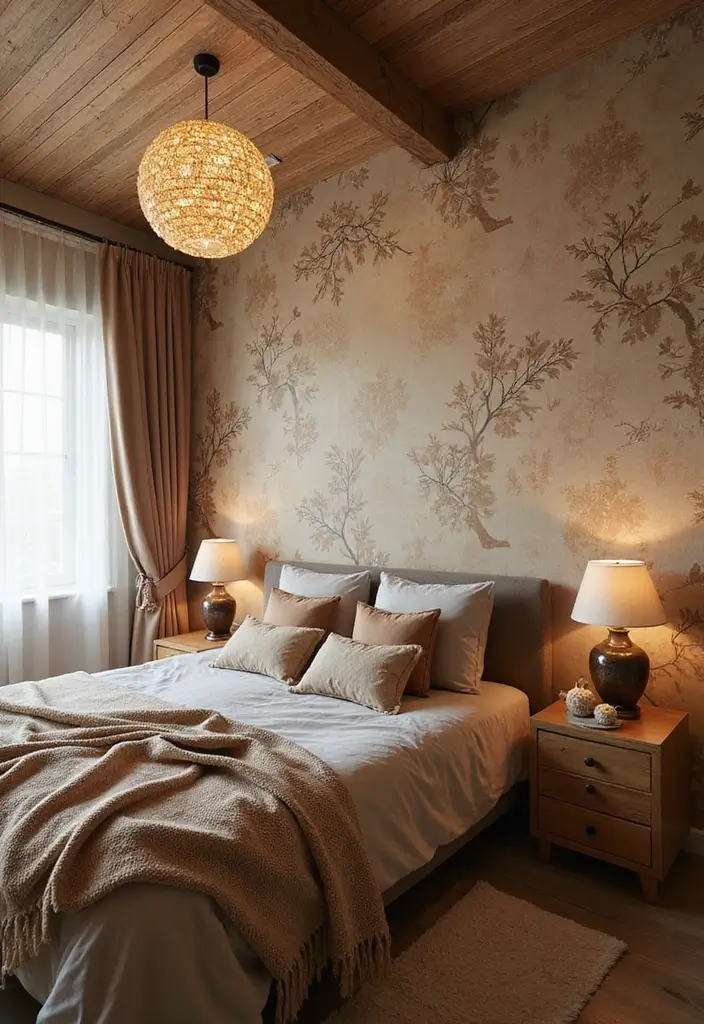 30+ Warm Brown Bedroom Ideas for a Relaxing Space 5 30+ Warm Brown Bedroom Ideas for a Relaxing Space - 5. Nature-inspired Wallpaper