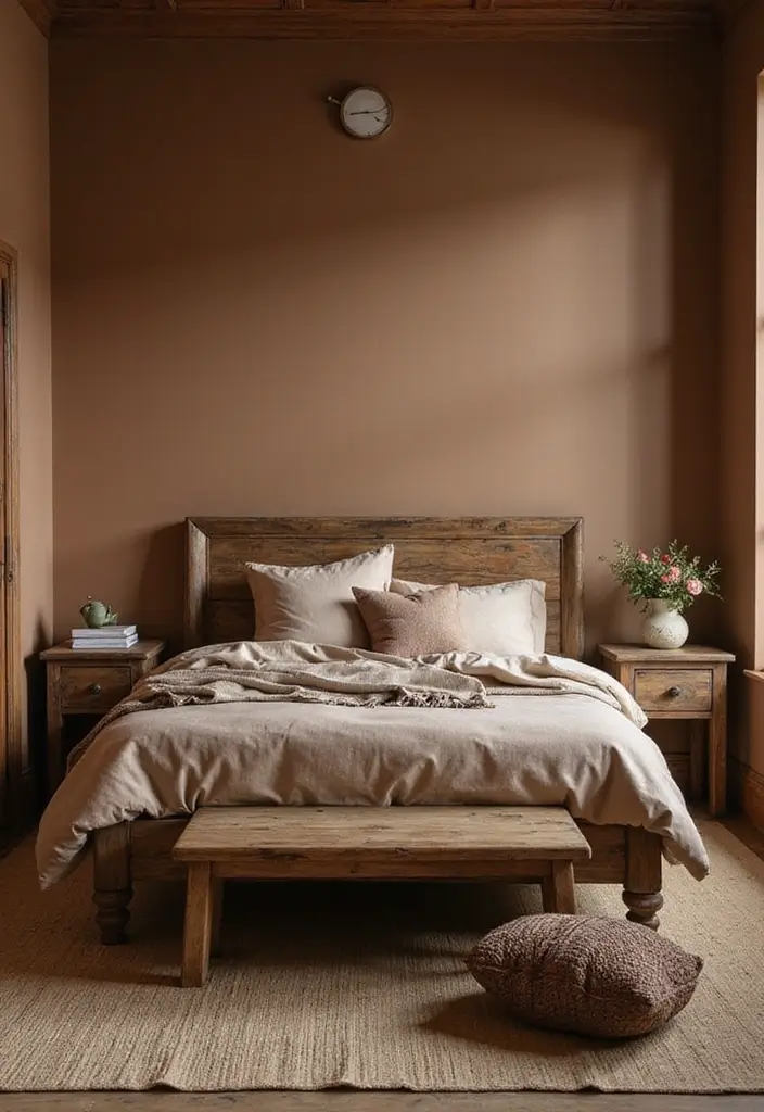 30+ Warm Brown Bedroom Ideas for a Relaxing Space 6 30+ Warm Brown Bedroom Ideas for a Relaxing Space - 6. Rustic Furniture Choices