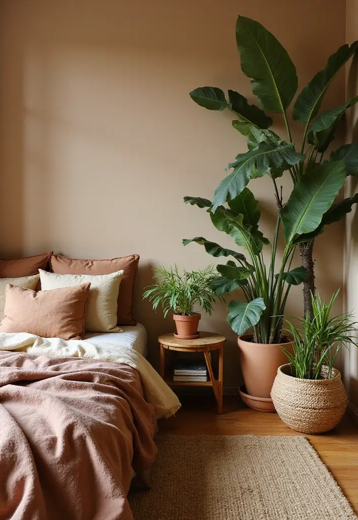 30+ Warm Brown Bedroom Ideas for a Relaxing Space 8 30+ Warm Brown Bedroom Ideas for a Relaxing Space - 8. Indoor Plants for Fresh Air
