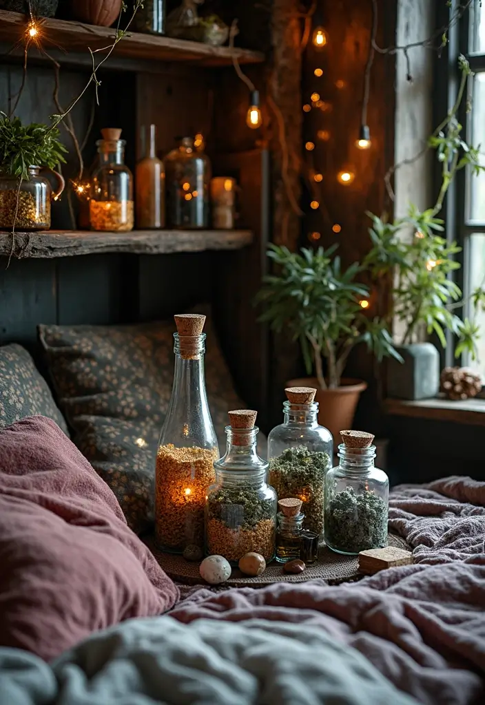 30+ Witchy Bedroom Ideas for a Magical Vibe 11 30+ Witchy Bedroom Ideas for a Magical Vibe - 11. Spell Jars and Potions