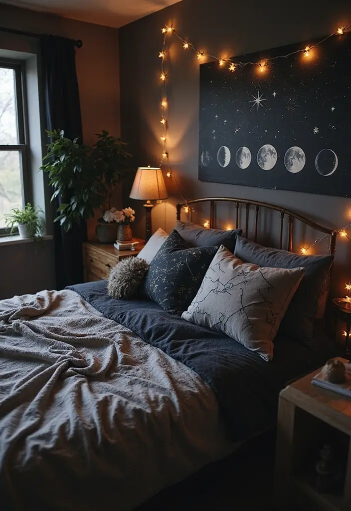 30+ Witchy Bedroom Ideas for a Magical Vibe 14 30+ Witchy Bedroom Ideas for a Magical Vibe - 14. Celestial Accents