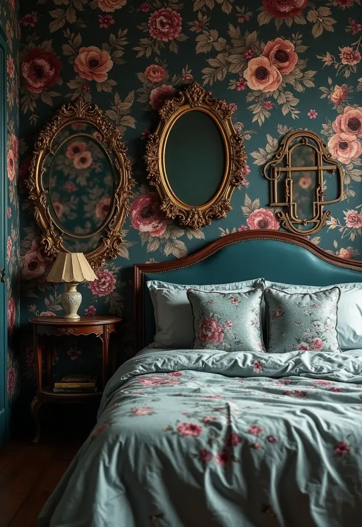 30+ Witchy Bedroom Ideas for a Magical Vibe 2 30+ Witchy Bedroom Ideas for a Magical Vibe - 2. Dark Floral Wallpaper